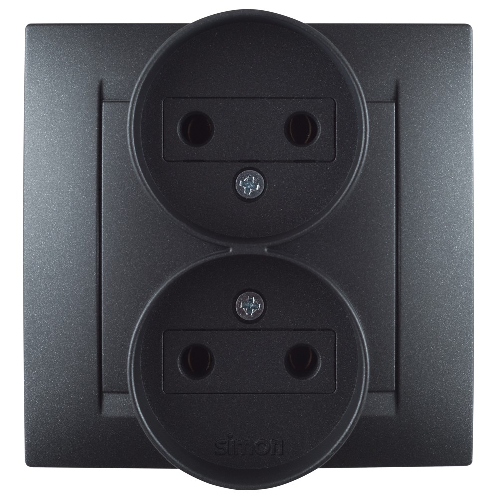 Изображение товара Simon 15 Графит Розетка двойная без заземления 2х2Р, 16А, 250В, винт. зажим
