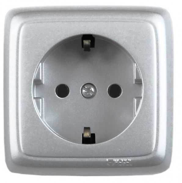 Изображение товара Hegel Альфа наруж Серебро РА16-113-06 Розетка с/з, изол. пластиной (250В, 16А)