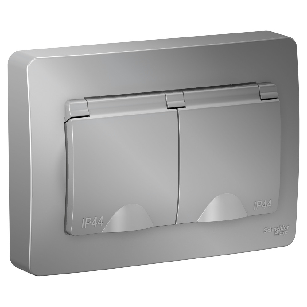 Изображение товара Systeme Electric Blanca внутр Алюминий Розетка 2-ая с/з IP44 со шторками, 16А, 250В