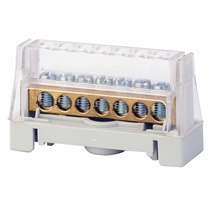 Изображение товара DKC Шина латунная в корпусе на DIN рейку 1 полюс до 63A 9конт. под сеч. 16кв.мм, 2конт. под сеч. 25кв.мм, серая