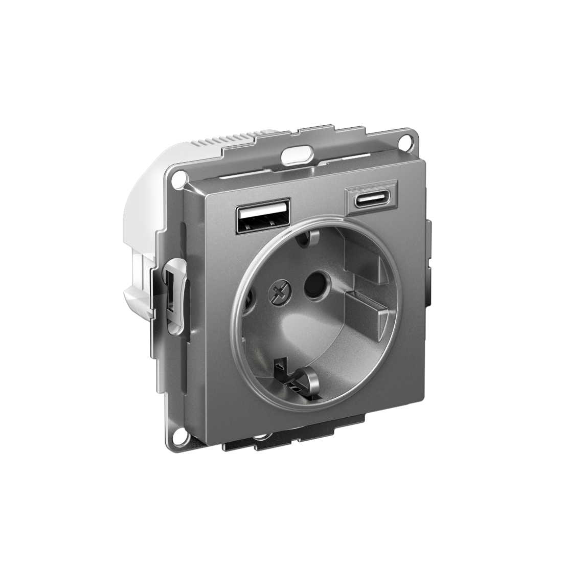 Изображение товара Systeme Electric AtlasDesign Сталь Розетка 16А с USB A+C (5В/2,4А/3 А, 2х5В/1,5А), мех
