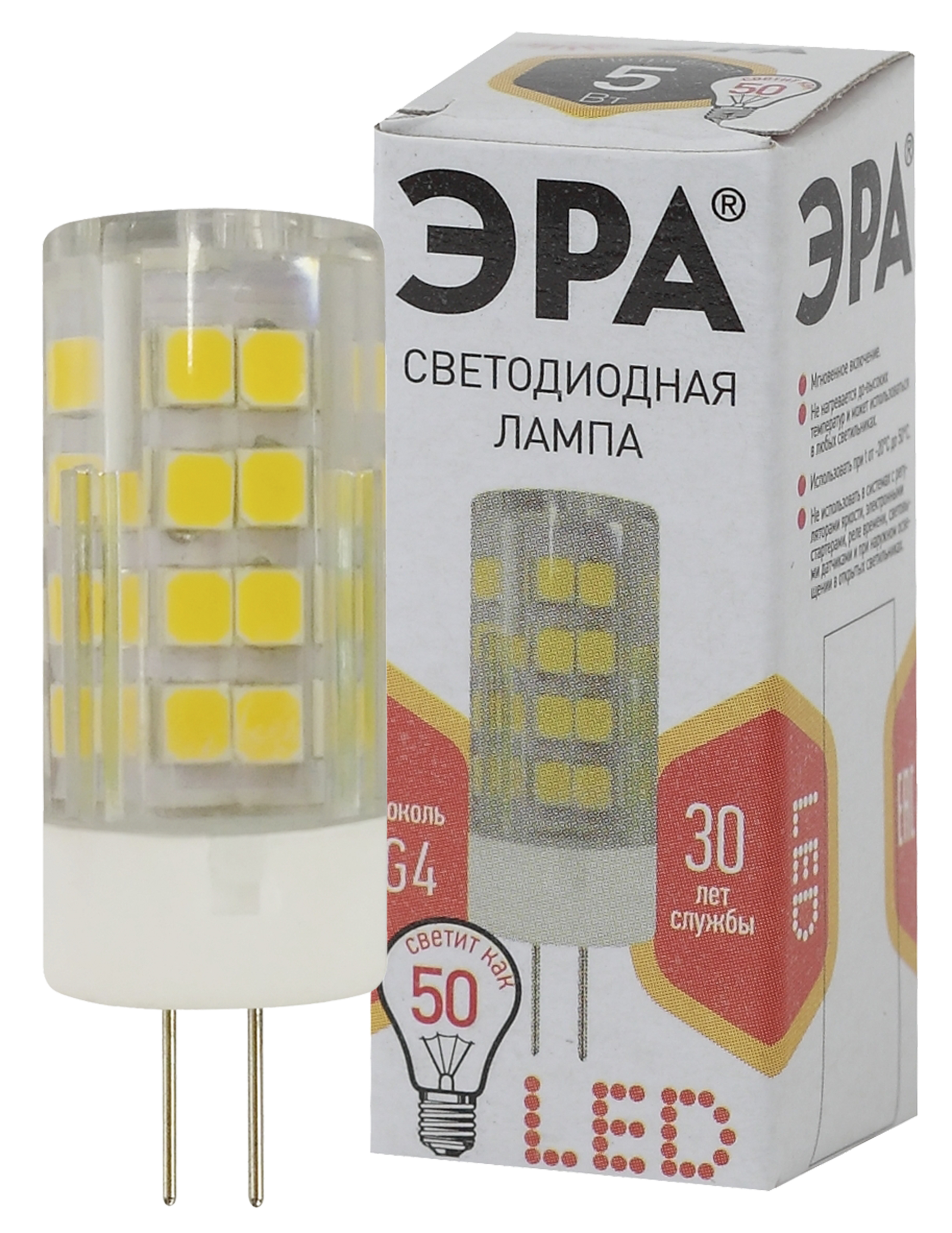 Изображение товара ЭРА Лампа светодиодная STD LED JC-5W-220V-CER-827-G4 5Вт керамика капсула теплый белый свет G4