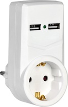 Изображение товара IEK Белый адаптер Т-01/01 1 место 2P+PE 16А 2хUSB 2,1A