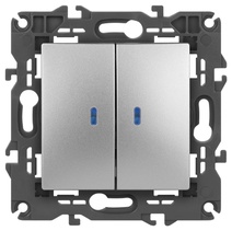 Изображение товара ЭРА Выключатель Elegance 14-1105-03 двойной с подсветкой 10АХ-250В IP20 алюминий