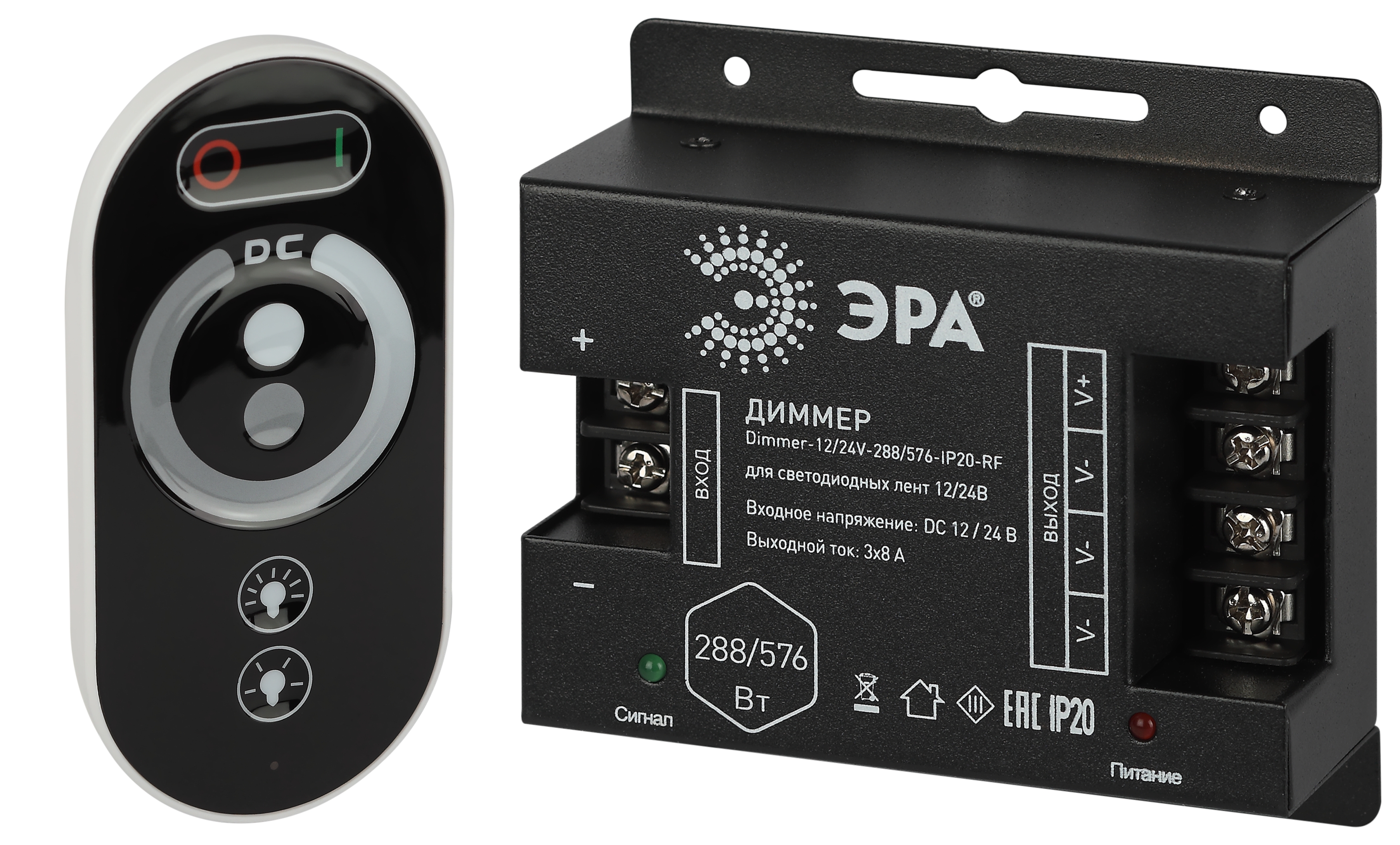 Изображение товара ЭРА Диммер для светодиодной ленты Dimmer-12/24V-288/576-IP20-RF с радио пультом Изображение товара ЭРА Диммер для светодиодной ленты Dimmer-12/24V-288/576-IP20-RF с радио пультом