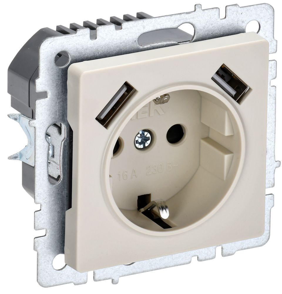 Изображение товара IEK BRITE BASE Бежевый Розетка с з/к/ш 16А с USB A+A 3,1А РЮш10-2-БрКр