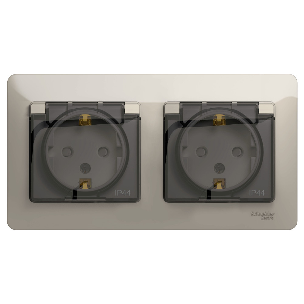 Изображение товара Systeme Electric Glossa Молочный Розетка 2-ая с/з, со шторками, в сборе, IP44 Изображение товара Systeme Electric Glossa Молочный Розетка 2-ая с/з, со шторками, в сборе, IP44