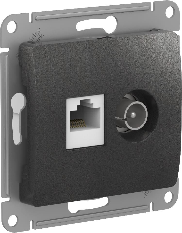Изображение товара Systeme Electric Glossa Антрацит Розетка двойная TV + компьютерная RJ45, кат. 5Е