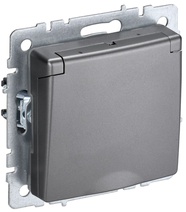 Изображение товара IEK BRITE BASE Сталь Розетка 1-м с/з защ штор крыш 16А IP20