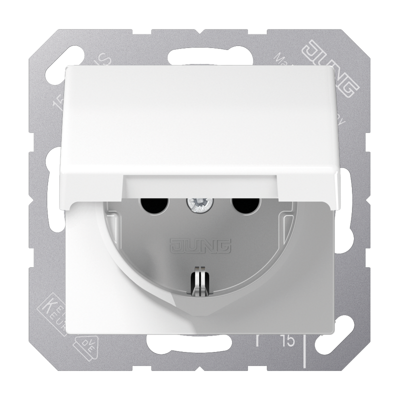 Изображение товара JUNG AS 500 Белая Розетка с/з с крышкой безвинт. зажим