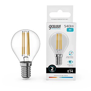 Изображение товара Лампа Gauss Filament Elementary Шар 8W 540lm 4100К Е14 LED 1/10/100