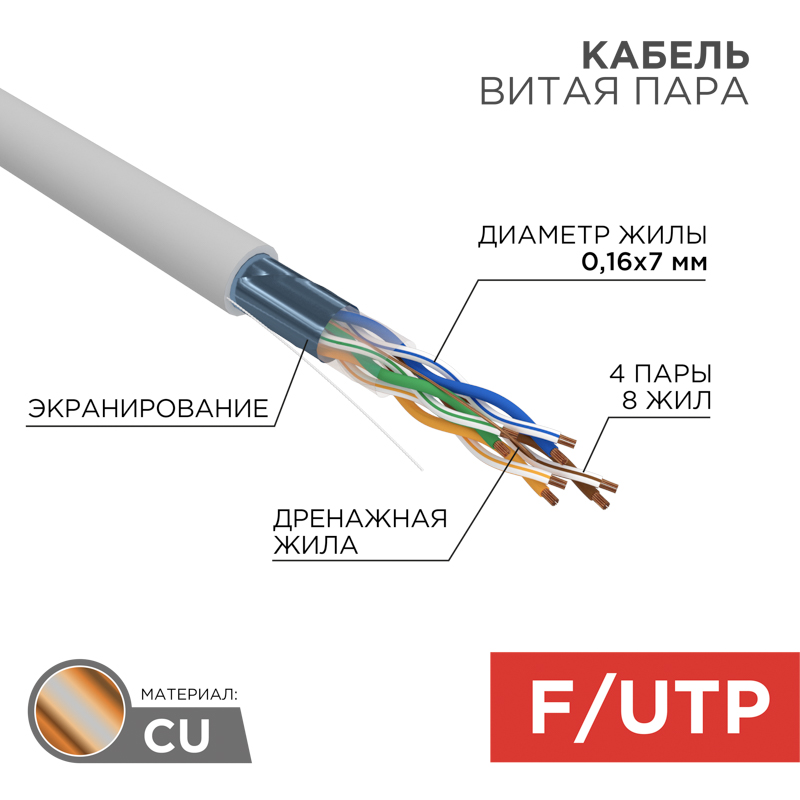 Изображение товара Кабель Rexant CAT5e STRANDED FTP 24AWG 305м Изображение товара Кабель Rexant CAT5e STRANDED FTP 24AWG 305м