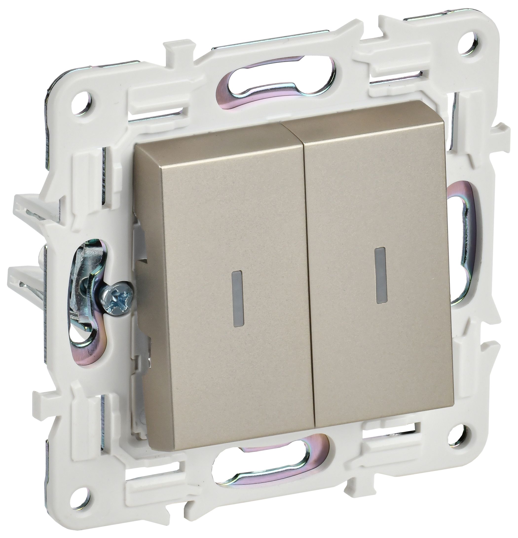 Изображение товара IEK SKANDY Шампань Выключатель 2-клавишный с индикацией 10А SK-V09Sh