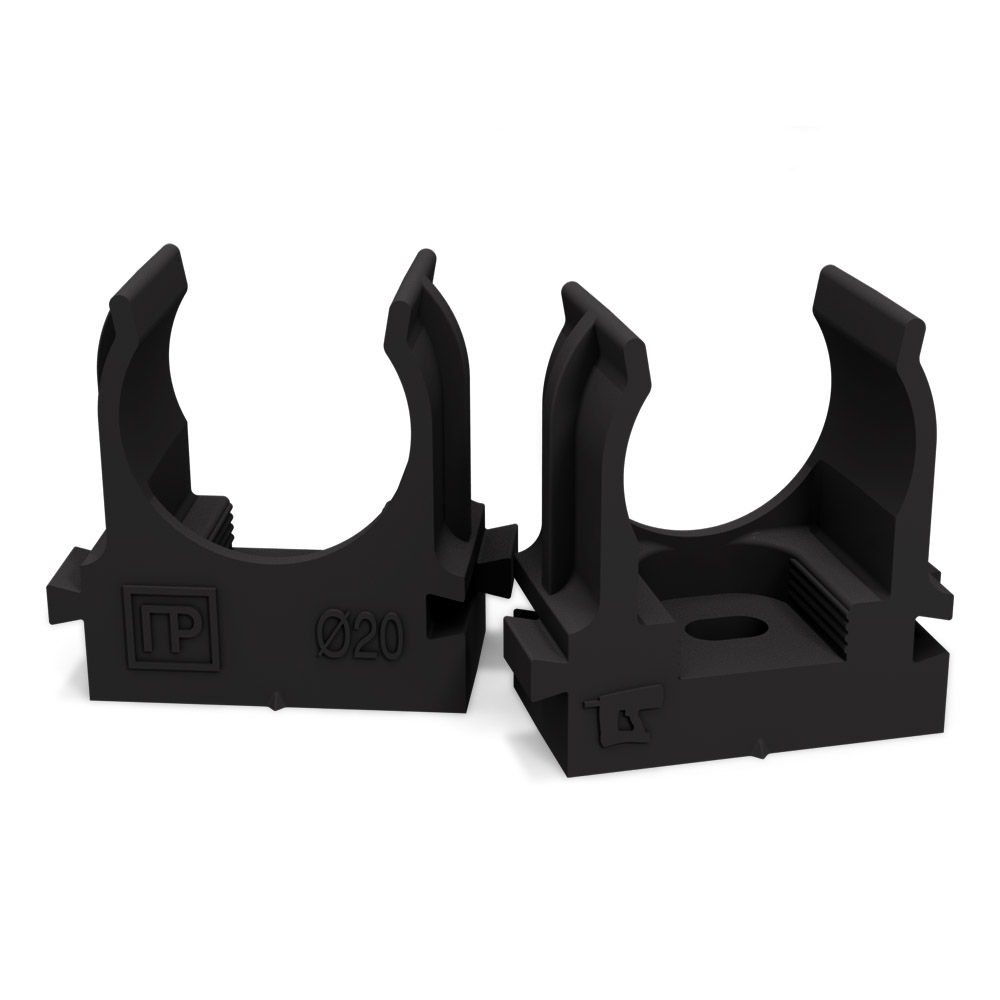 Изображение товара Промрукав Крепеж-клипса для труб атмосферостойкая для монтажного пистолета черная в п/э d20 мм (100шт/900шт уп/кор)