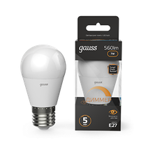 Изображение товара Gauss Лампа Шар 7W 560lm 3000К Е27 диммируемая LED