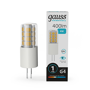 Изображение товара Gauss Лампа Elementary G4 12V 4W 400lm 4100K керамика LED Изображение товара Gauss Лампа Elementary G4 12V 4W 400lm 4100K керамика LED