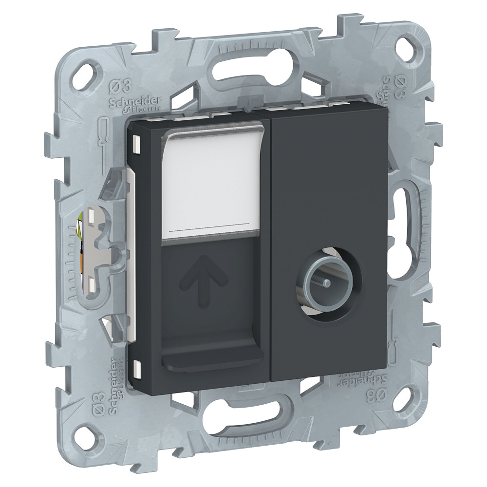 Изображение товара Schneider Electric Unica New Антрацит Розетка TV одиночная + комп. RJ45 кат.6 UTP, 1 модуль