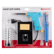 Изображение товара REXANT Набор для пайки (паяльник импульсный 30/70 Вт, оловоотсос, подставка, припой).