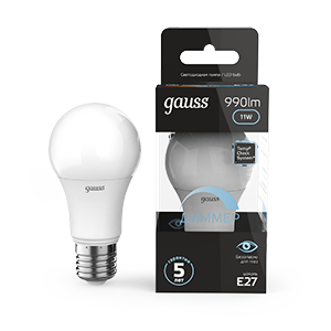 Изображение товара Gauss Лампа A60 11W 990lm 4100К E27 диммируемая LED