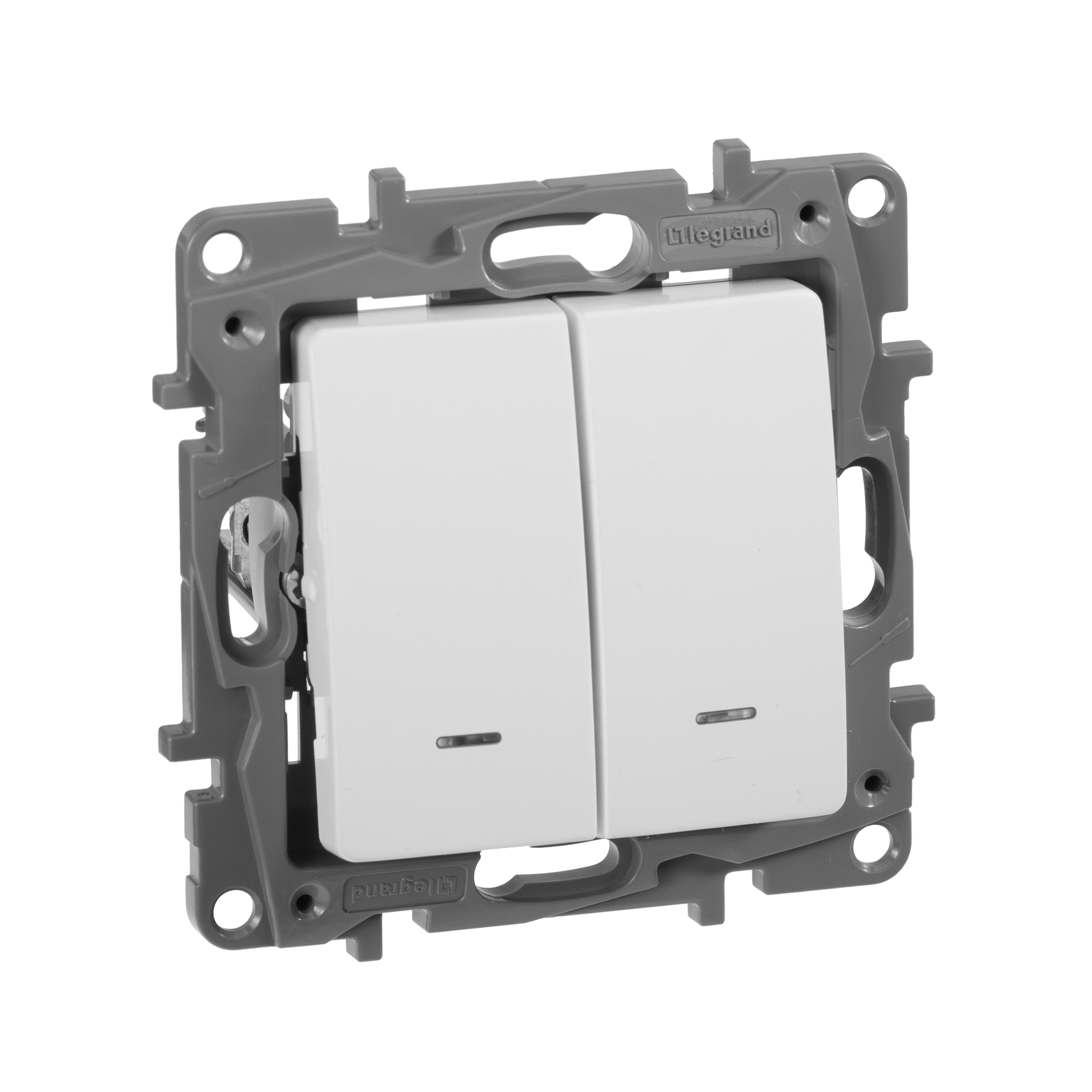 Изображение товара Legrand Etika Белый Выключатель 2-х клавишный с подсветкой, 10А, Винтовые клеммы.