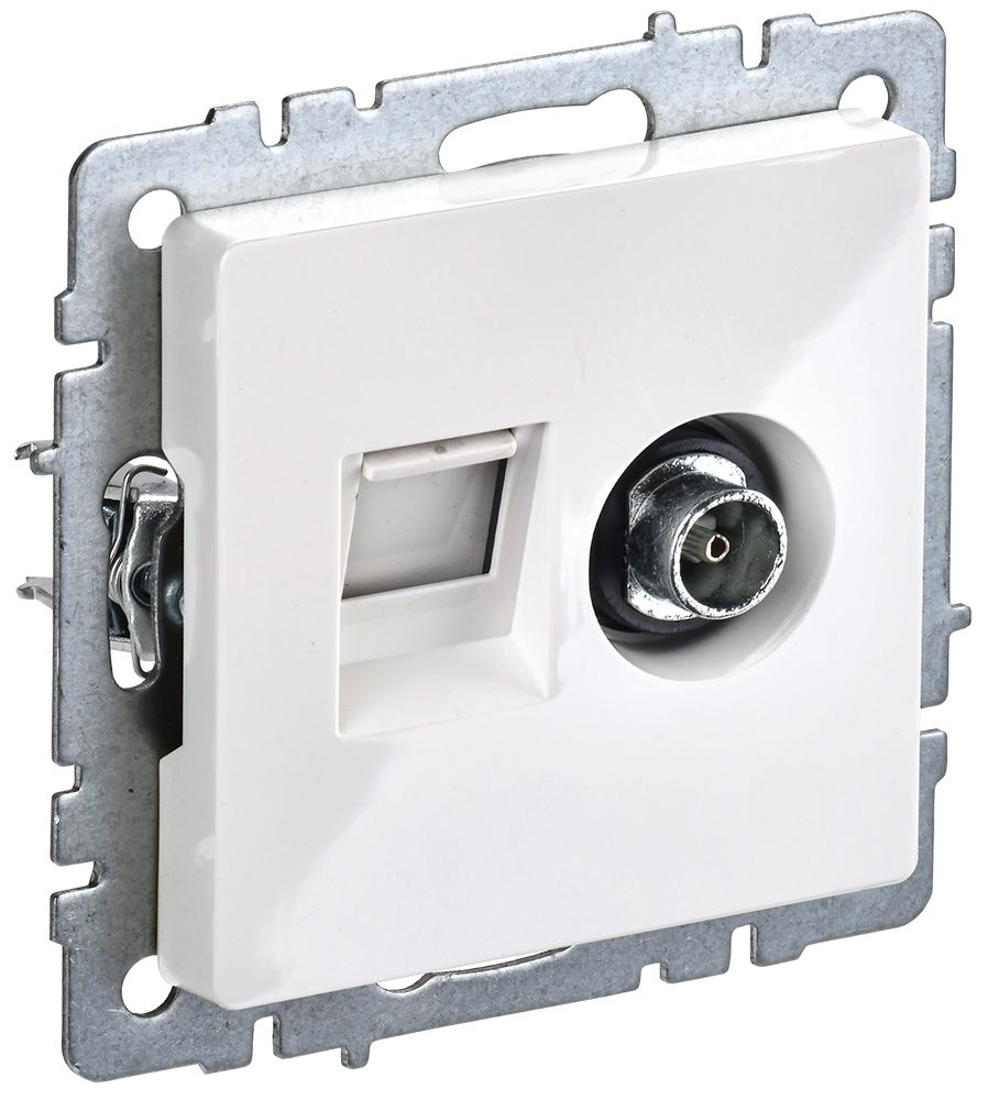 Изображение товара IEK BRITE BASE Белый Розетка двойная TV+RJ45 кат.5E РТВ/РК12-БрКр