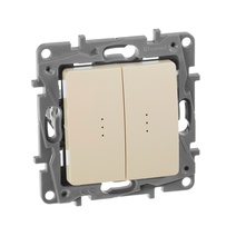 Изображение товара Legrand Etika Слоновая кость Переключатель 2-клавишный с подсветкой, 10А, Автоматические клеммы.