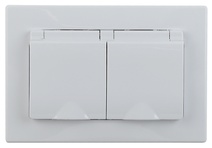 Изображение товара Intro Розетка Plano 1-210-01 с заземлением двойная 2х2P+E Schuko с крышкой шторками, 16А-250В, IP20, СУ, IP44, белый