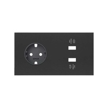 Изображение товара Simon 100 Черный матовый Кит 2 поста, фронт. Накладка на 1 розетку Schuko + 2 з/у USB SC