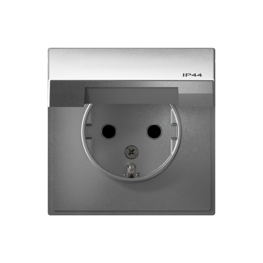 Изображение товара Systeme Electric ArtGallery Алюминий Розетка с заземл. со шт. с крышк, 16А, IP44, механизм
