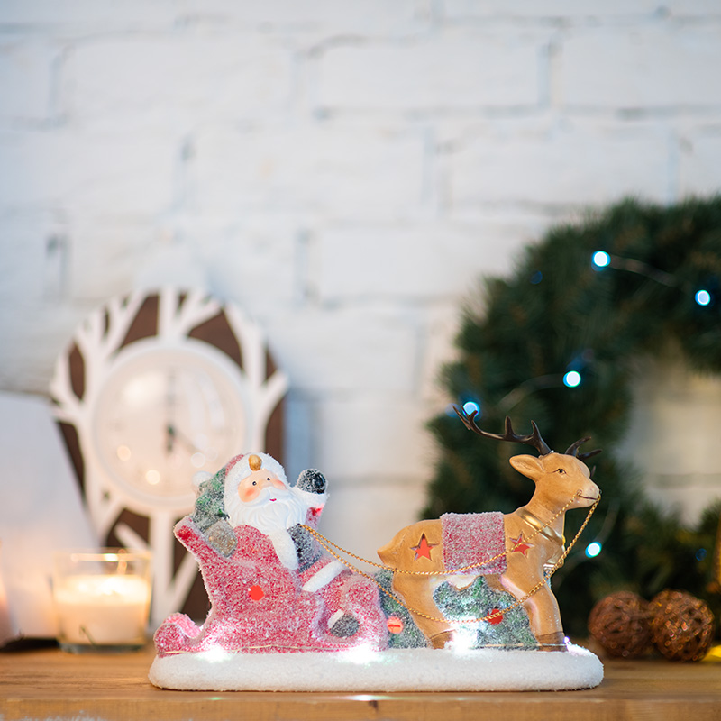 Изображение товара Керамическая фигурка Дед Мороз в санях NEON-NIGHT с подсветкой, 30.5х12.2х17.2 см