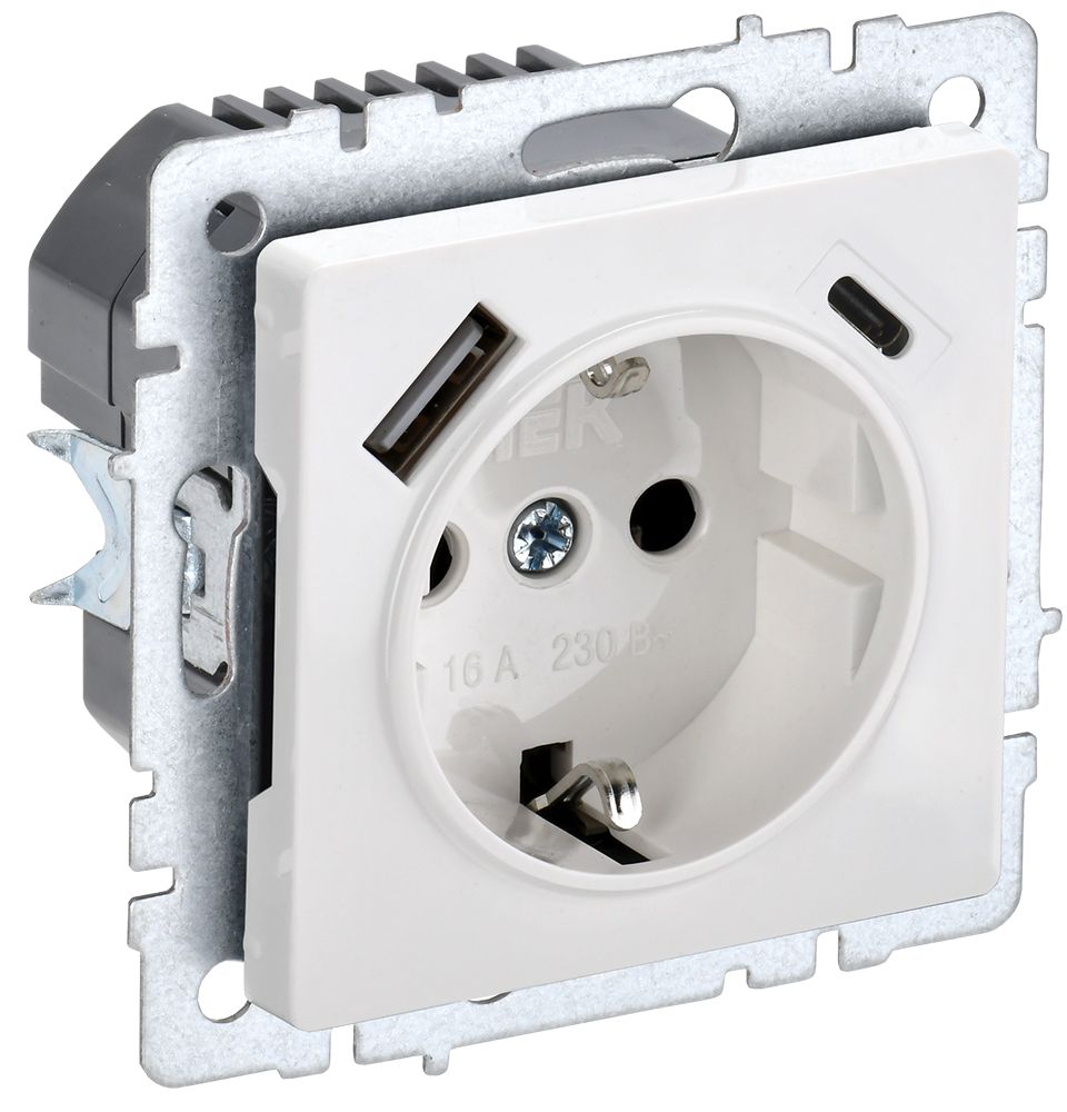 Изображение товара IEK BRITE BASE Белый Розетка с з/к/ш 16А с USB A+C 18Вт РЮш11-1-БрБ