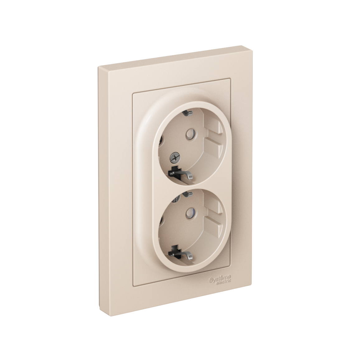 Изображение товара AtlasDesign двойная розетка 250В/16A с заземлением и шторками, бежевый