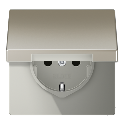 Изображение товара JUNG LS 990 Edelstahl Розетка с/з с крышкой безвинт. зажим