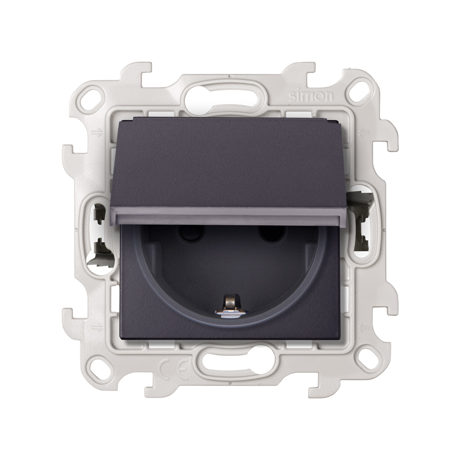Изображение товара Simon 24 Графит Розетка 2К+3 IP44 с крышкой и защитными шторками Push&Go