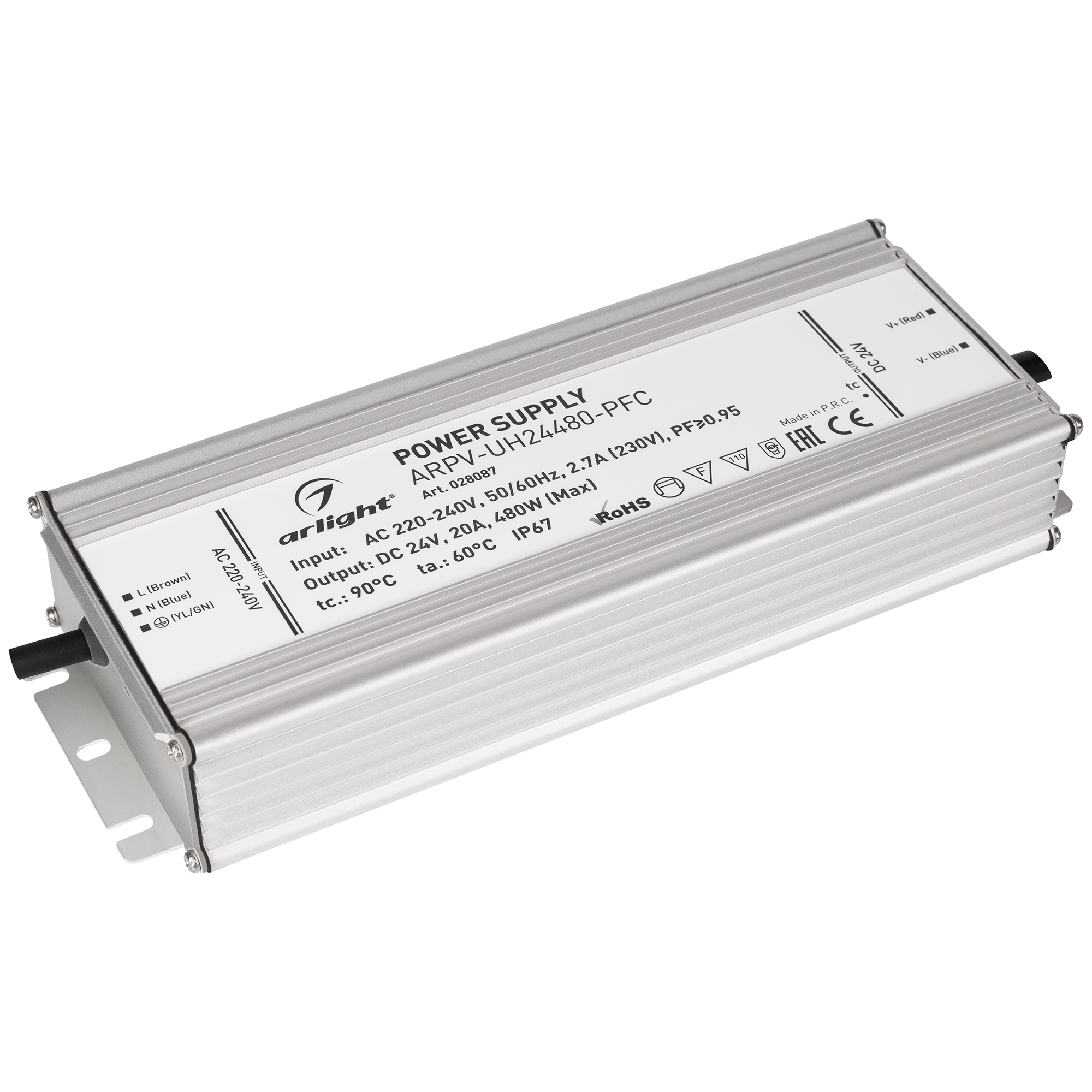 Изображение товара Arlight Блок питания ARPV-UH24480-PFC (24V, 20A, 480W) (IP67 Металл, 7 лет)