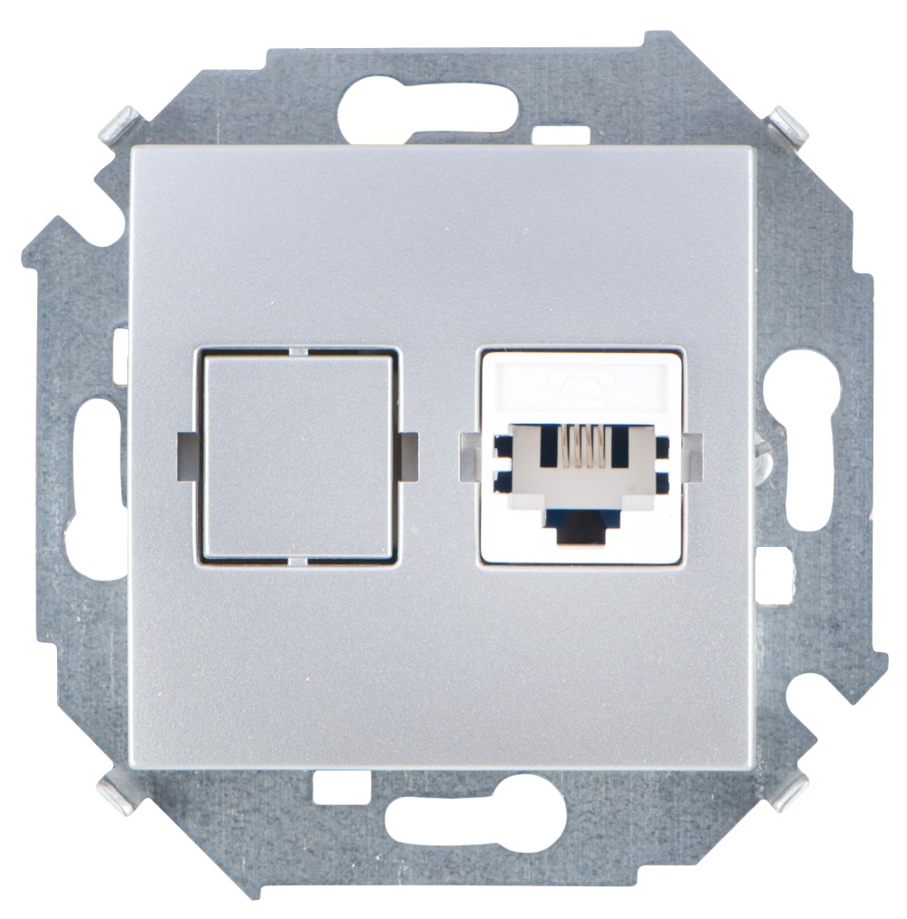 Изображение товара Simon 15 Алюминий Розетка ТЛФ 1-аяRJ11, винт.зажим