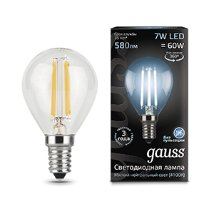 Изображение товара Gauss Лампа Filament Шар 7W 580lm 4100К Е14 LED