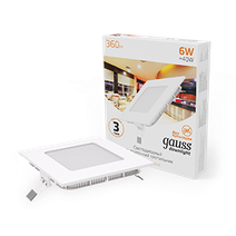 Изображение товара Gauss Светильник Slim квадрат 6W 360lm 3000K 180-265V IP20 монтаж Ø105*105 120*120*22 LED