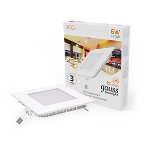 Изображение товара Gauss Slim квадрат 6W 360lm 3000K IP20 185-265V Downlight квадрат