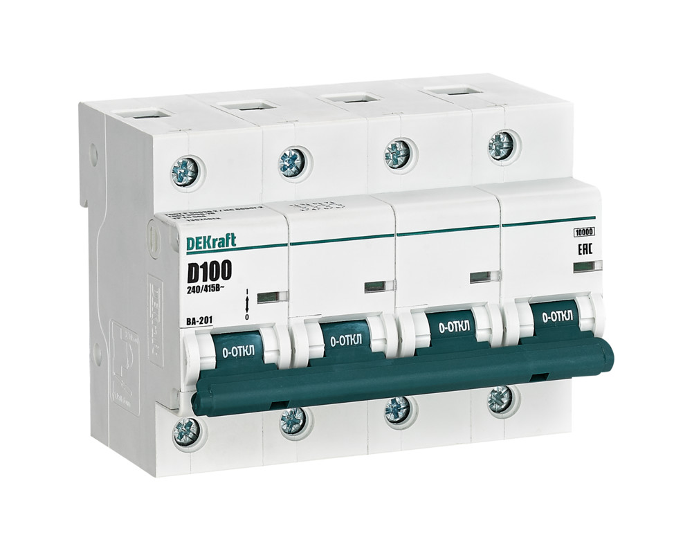 Изображение товара Дек Kraft автоматический выключатель Ва-201 4P 100A D 10кА для шкафов DEKraft