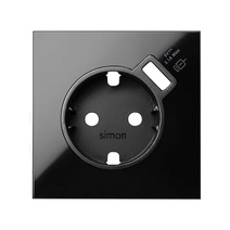Изображение товара Simon 100 Черный глянец Накладка розетки Schuko с з/у USB SmartCharge