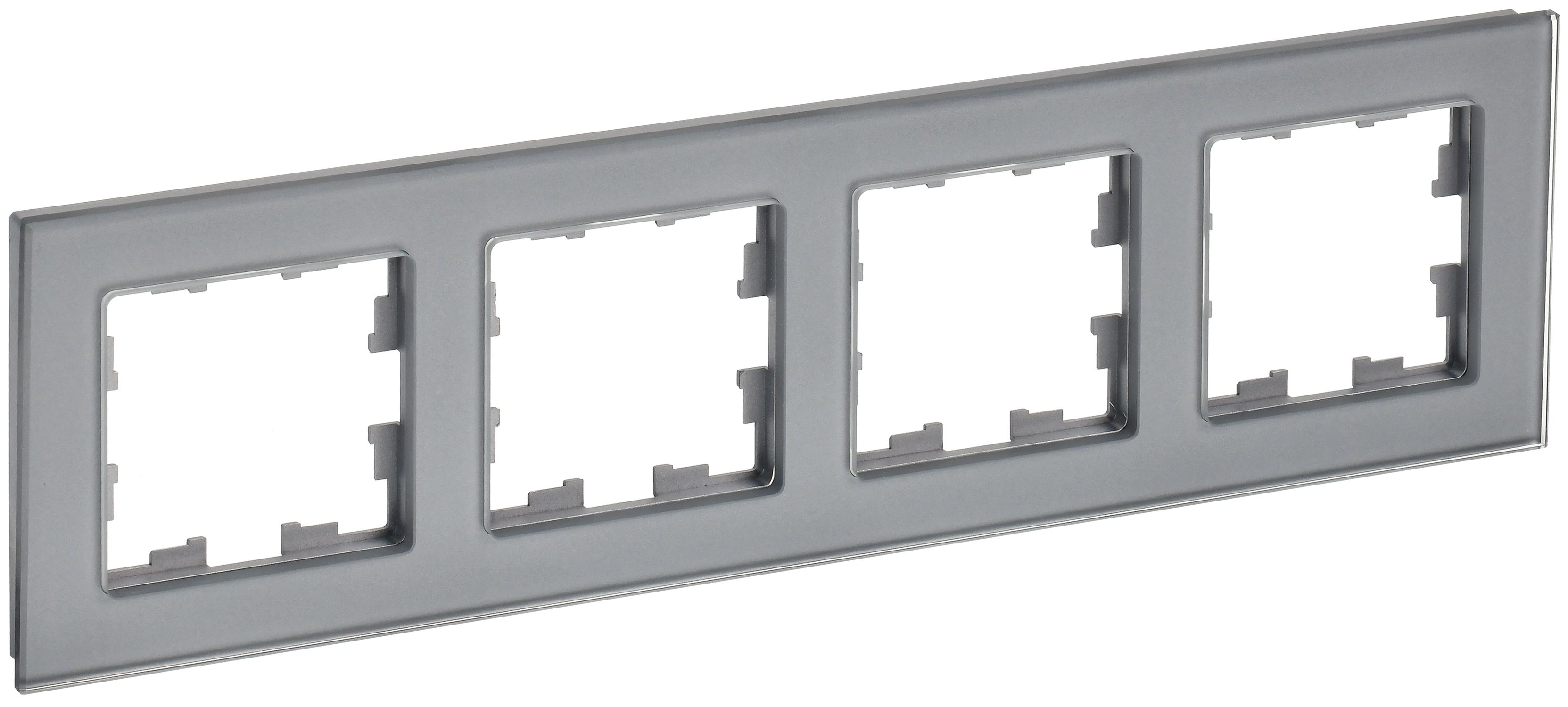 Изображение товара IEK BRITE DECOR Серый глянец стекло Рамка 4-м РУ-4-2-БрСе