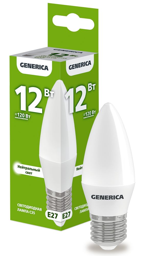 Изображение товара IEK GENERICA LED C35 свеча 12W 230V E27 4000K