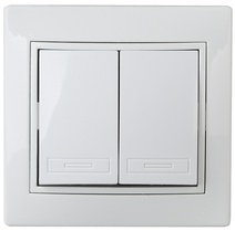 Изображение товара Intro Выключатель Plano 1-104-01 двухклавишный, 10А-250В, IP20, СУ, белый