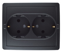 Изображение товара Simon 15 Графит Розетка двойная с заземлением 2х2Р+Е без шторок, винт.зажим,16А, 250В