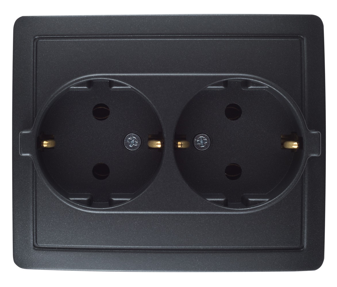 Изображение товара Simon 15 Графит Розетка двойная 2х2Р+Е без шторок с заземлением