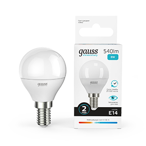 Изображение товара Gauss Лампа Elementary Шар 8W 540lm 4100K Е14 LED