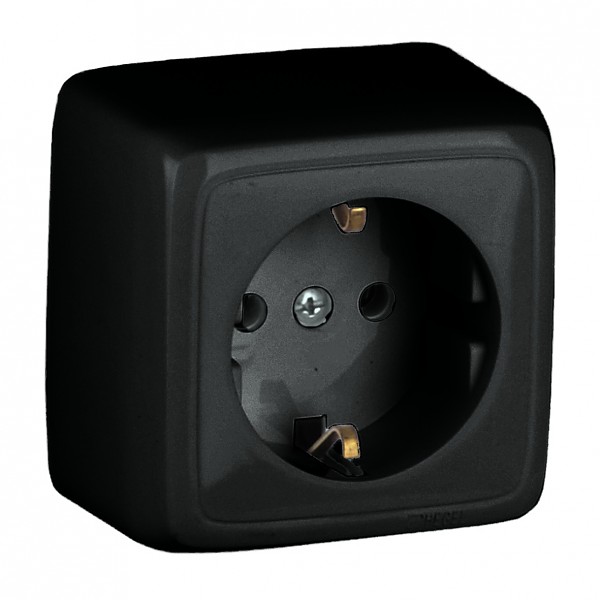 Изображение товара HEGEL Черный РА16-113-08 Розетка открытой установки, одноместная, с заземляющим контактом, с изолирующй пластиной