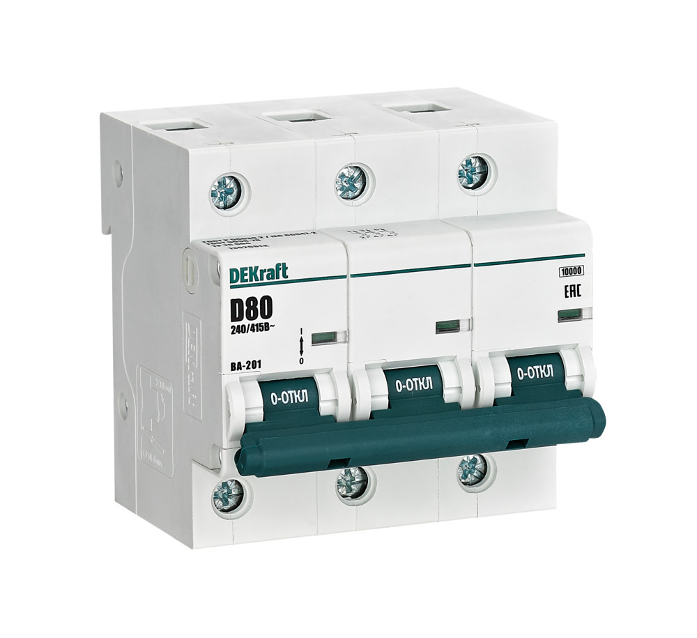 Изображение товара Автоматический выключатель DEKraft 3P 80A 10kA BА-201 D
