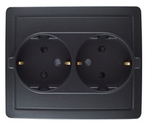 Изображение товара Simon 15 Графит Розетка двойная с заземлением 2х2Р+Е, с защитными шторками,винт.зажим,16А, 250В